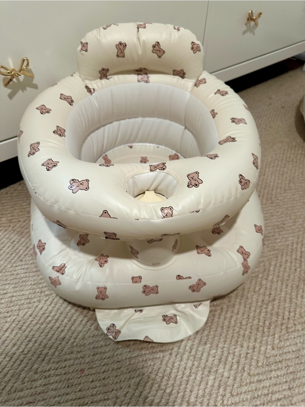 Inflatable Baby Seat with Bear Print - Cream